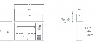 RENZ Briefkastenanlage Aufputz Tetro Kastenformat 370x330x100mm, mit Klingel - & Lichttaster und Vorbereitung Gegensprechanlage, 1-teilig